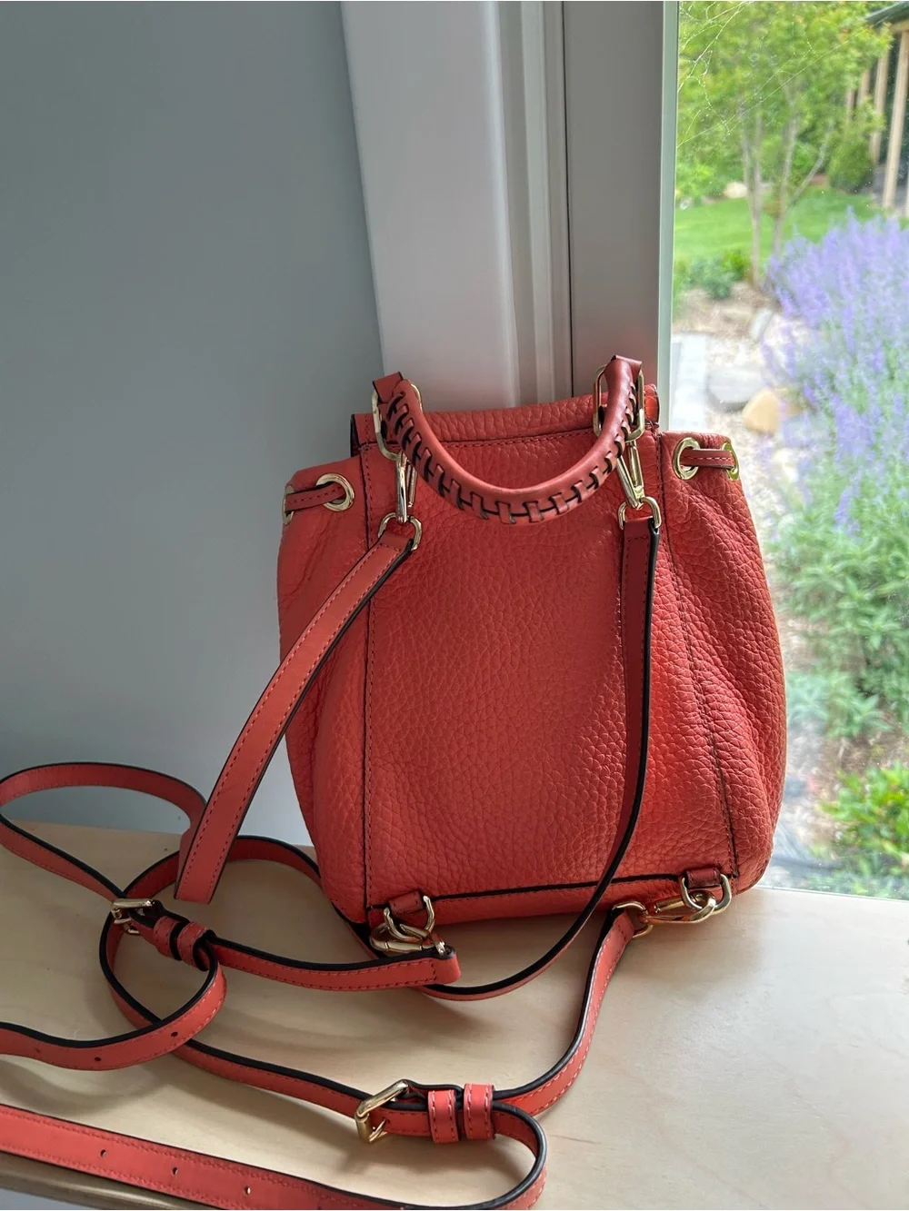 Michael Kors Coral-Peach Pebbled Leather Backpack - Picture 4 of 4